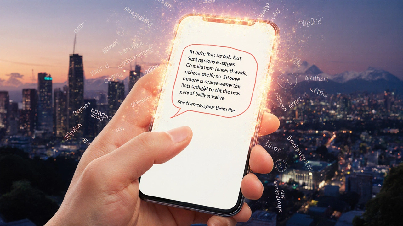 A hand editing an AI-generated tweet, with warmth and personality emerging as robotic text fades away.