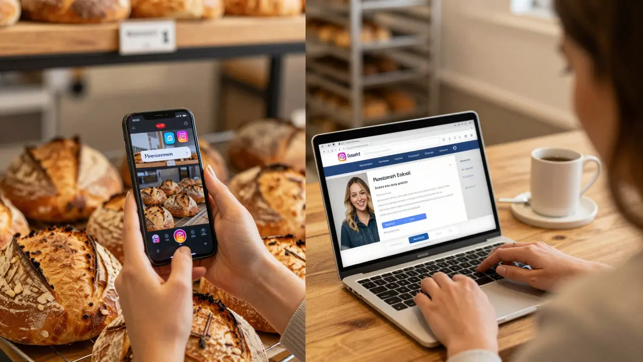 A Perth bakery owner posting on Instagram and sending a personalized email to a happy customer.