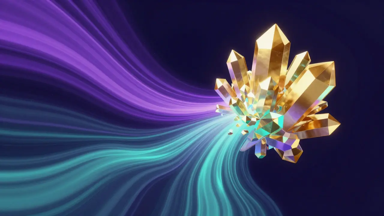 Abstract colorful data streams forming organized geometric shapes.