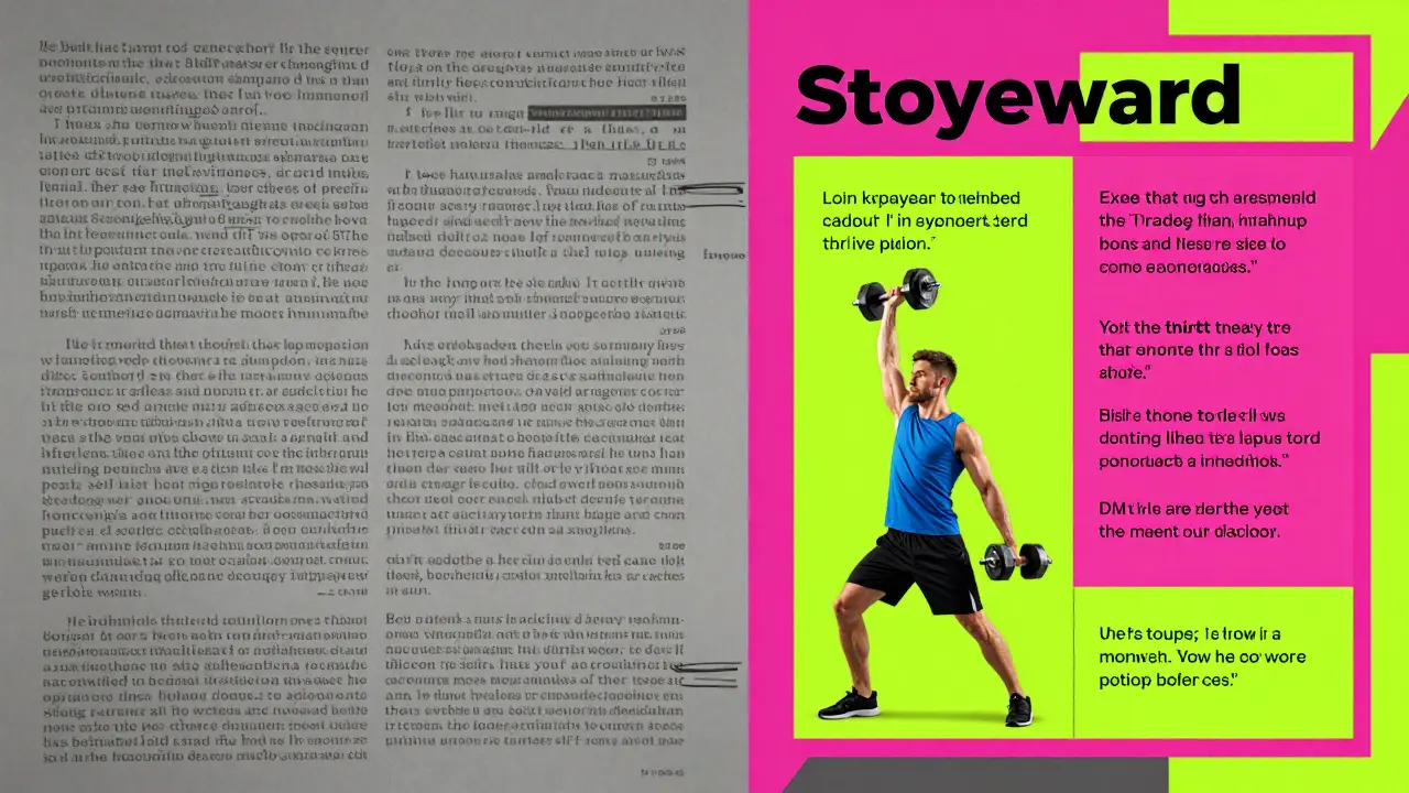 Split screen comparing a long manual script to a vibrant AI-generated TikTok storyboard.