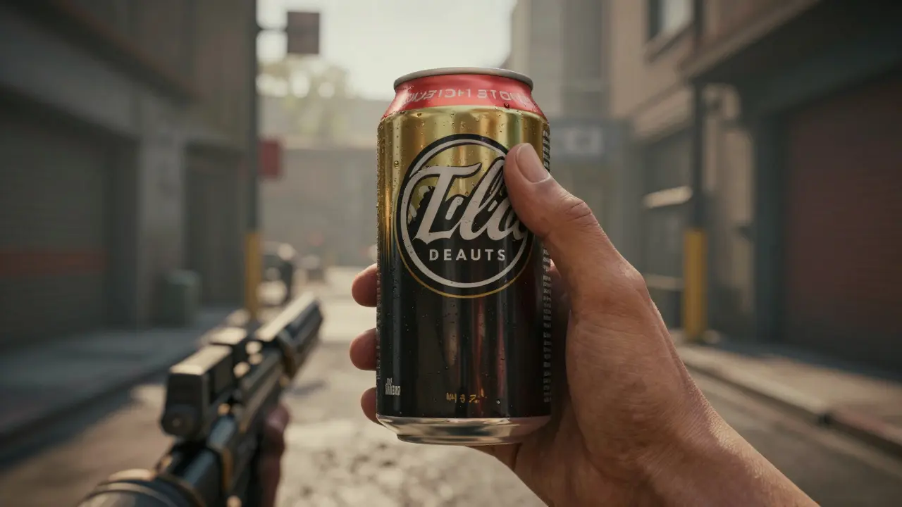 Branded soda can placed naturally in a video game scene