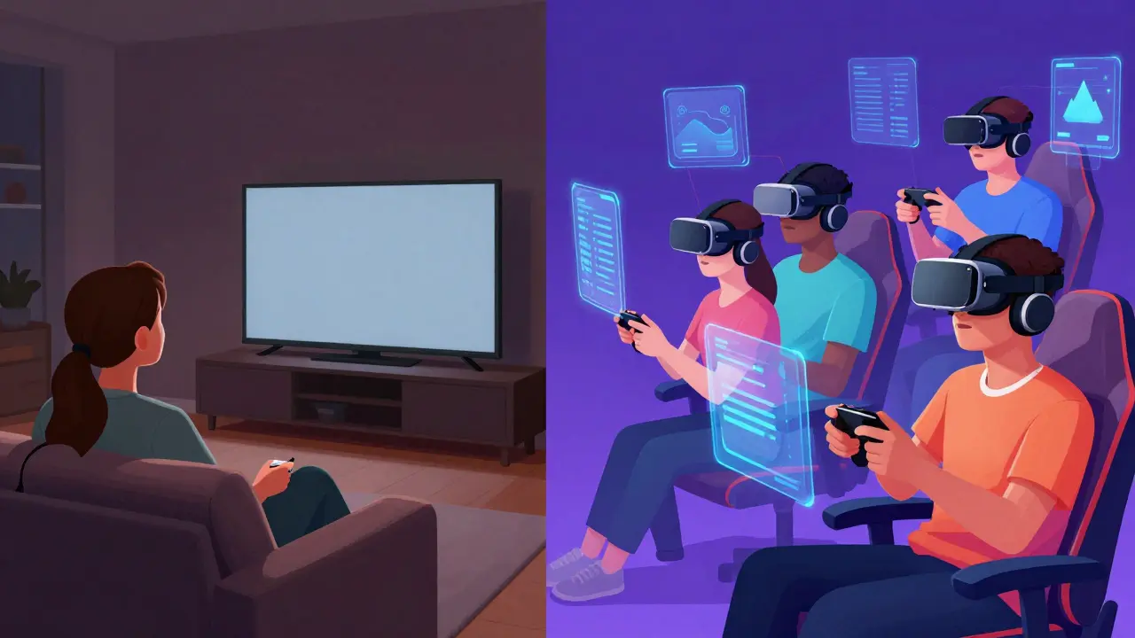 Contrast between passive TV viewing and active immersive gaming