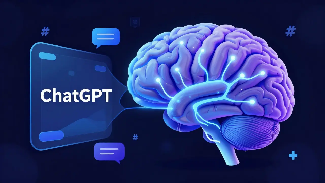 Digital art of brain connecting to AI interface for content creation