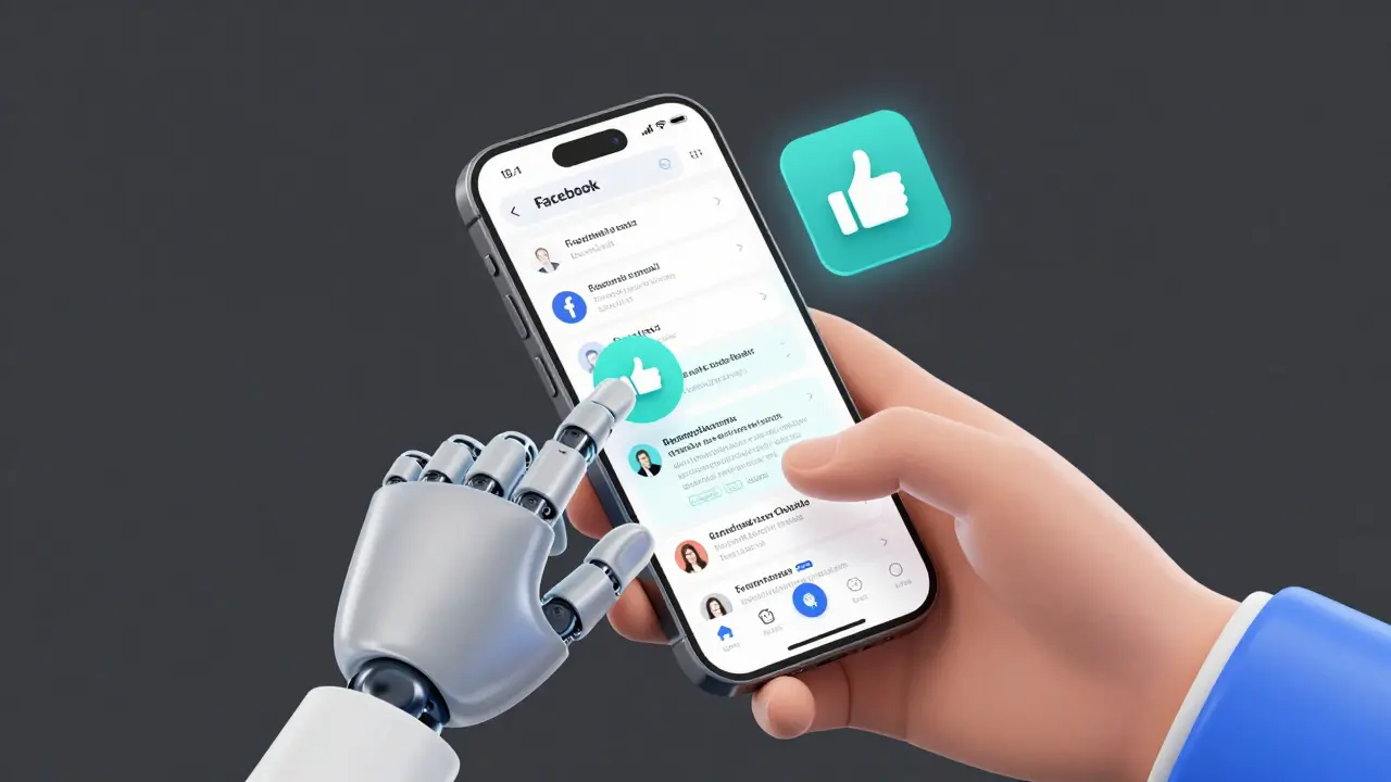 Human hand collaborating with holographic AI assistants on a smartphone screen