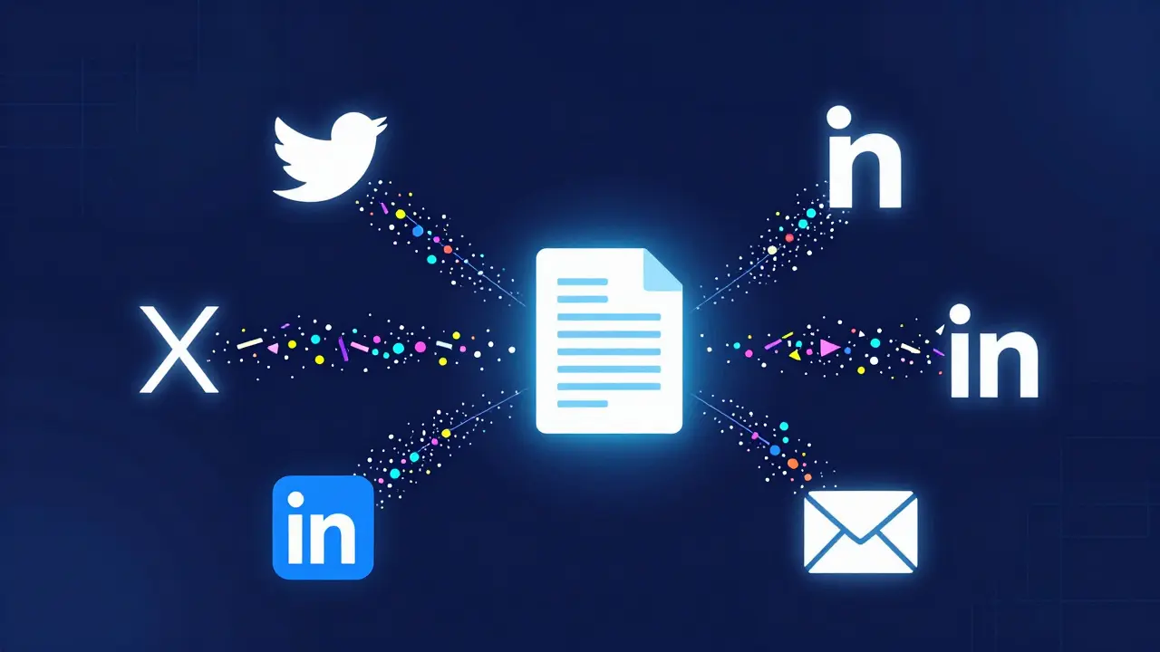 Abstract diagram showing content flowing from blog to social media
