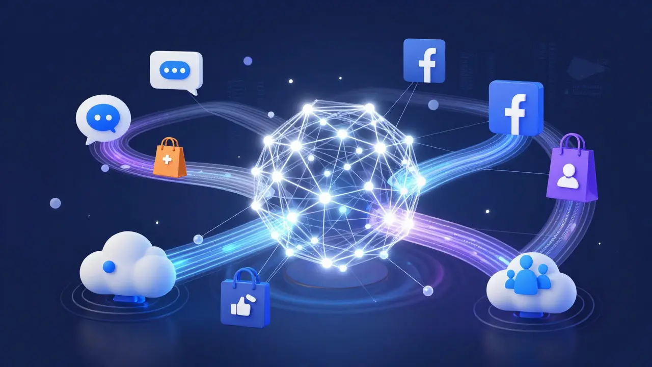 Abstract visualization of AI neural networks integrating social media features