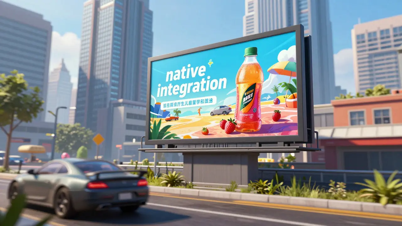 Seamless native ad billboard in game city