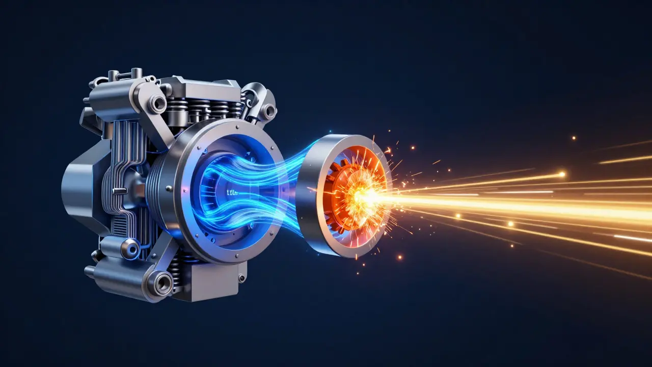 Abstract 3D illustration of a digital engine converting traffic to revenue