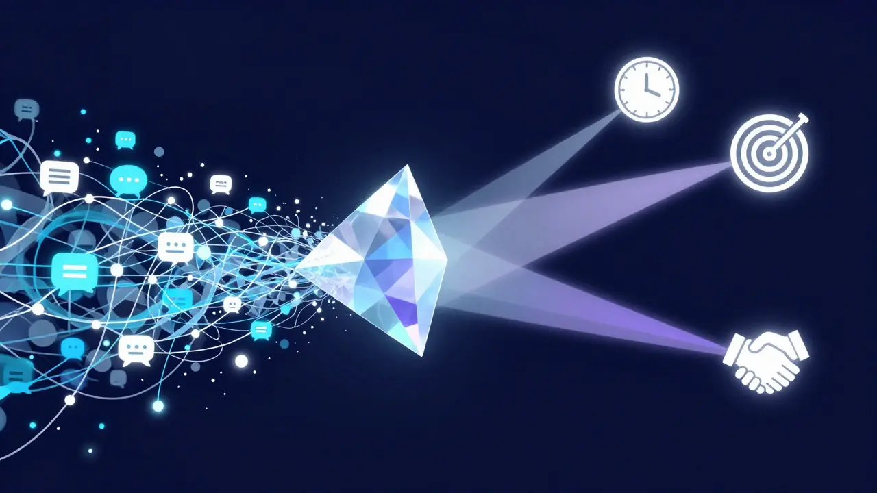 Abstract illustration of raw data transforming into strategic insights